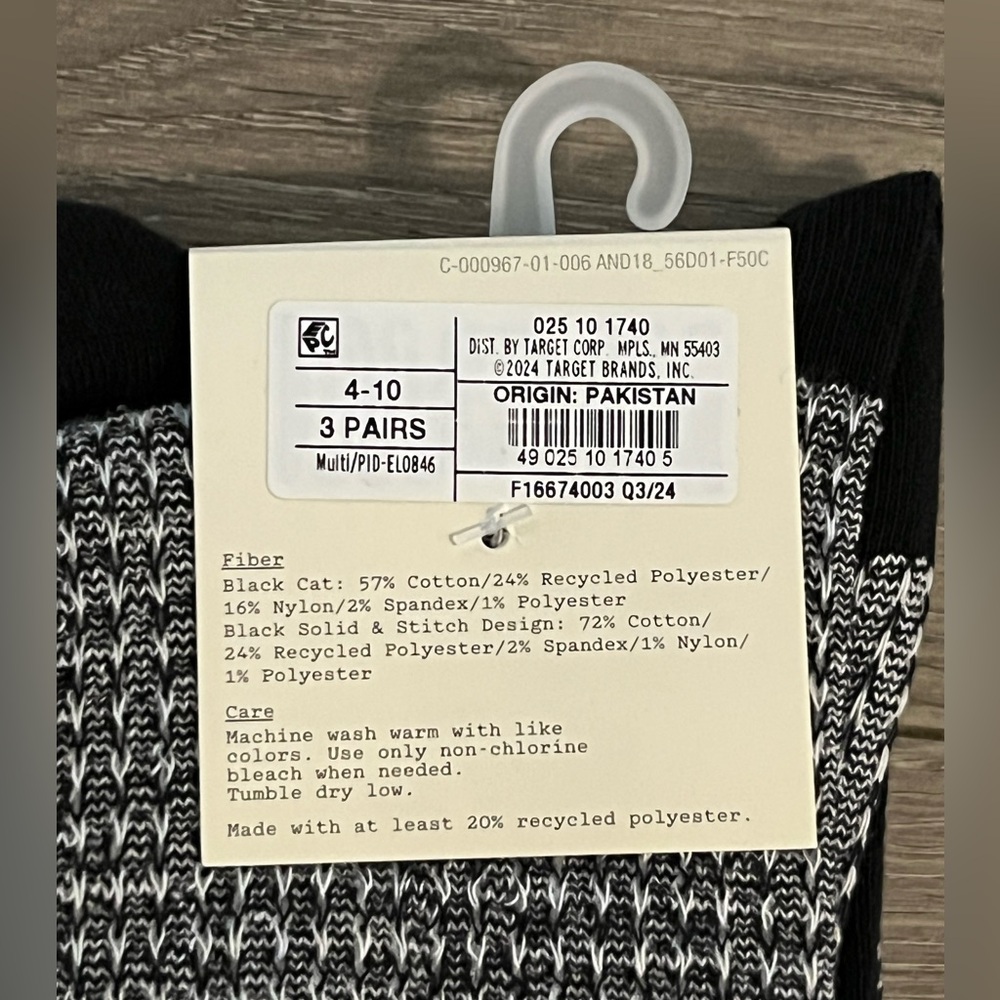 NWT A New Day 2, 3-Pack of Black and White Cat, Solid Black and Striped Socks - Picture 4 of 5